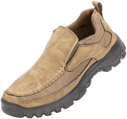 

Мужские кожаные лоферы без шнурков - легкие дышащие повседневные прогулочные туфли для ежедневного ношения и поездок на работу Hhhchpm, хаки