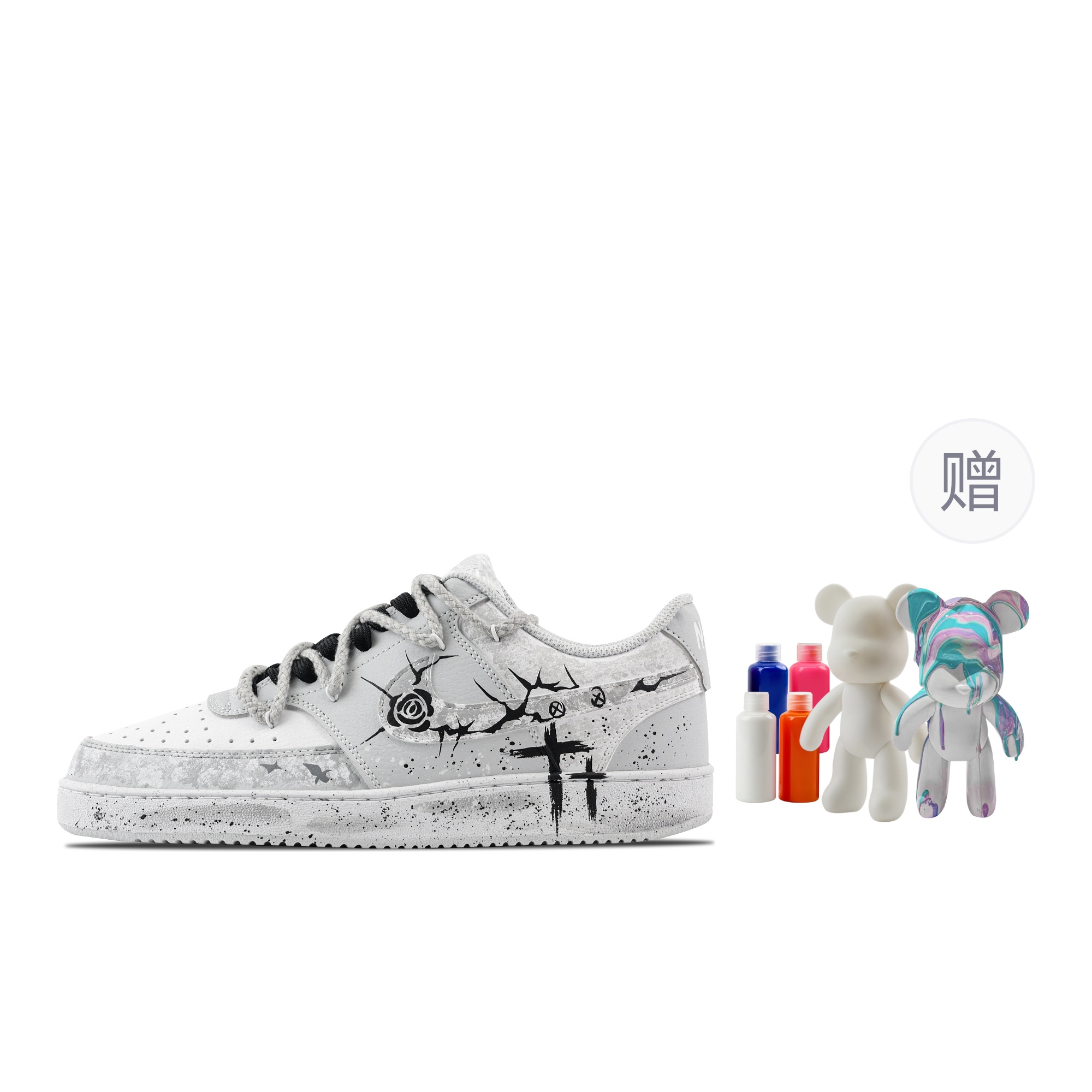 

Nike Низкие износостойкие кроссовки для скейтбординга Court Vision Gray Night Rose, Fluid Bear, светло-серые, мужские