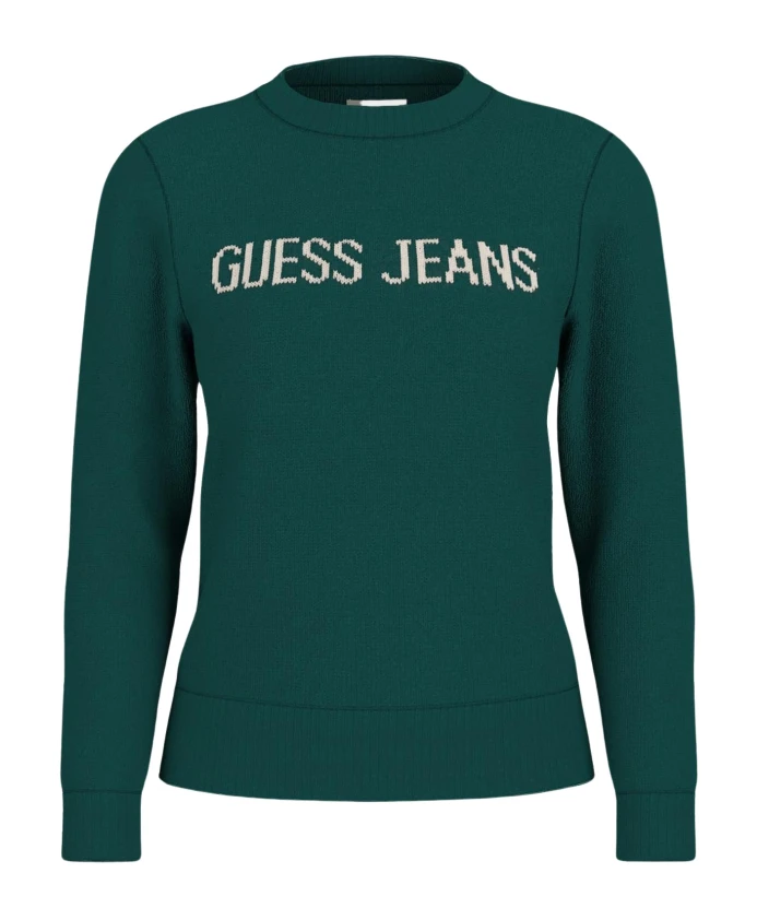 

Зеленый свитер с круглым вырезом и интарсией Guess, зеленый