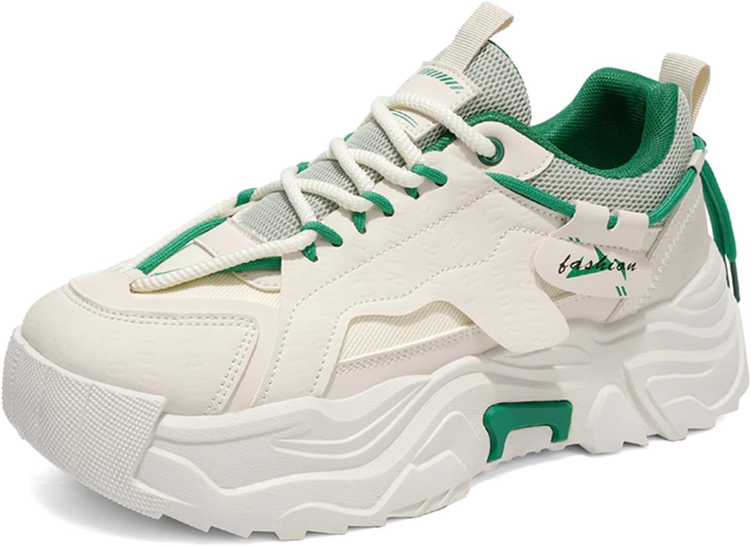 

Мужские спортивные туфли с круглым носком из кожи на шнуровке, с толстой подошвой, модные, средней высоты, с нескользящей подошвой, повседневные кэжуал-ботинки для ежедневной носки и прогулок Qaoterod, зеленый