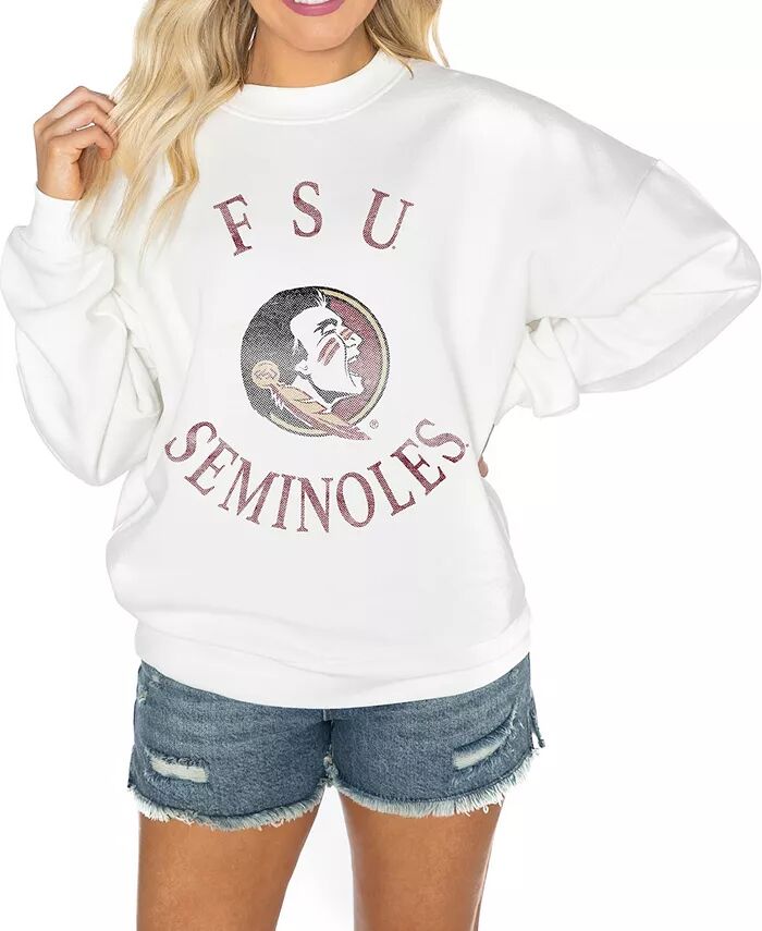 

Женская белая флисовая толстовка-пуловер с заниженными плечами Florida State Seminoles Good Vibes Premium Gameday Couture