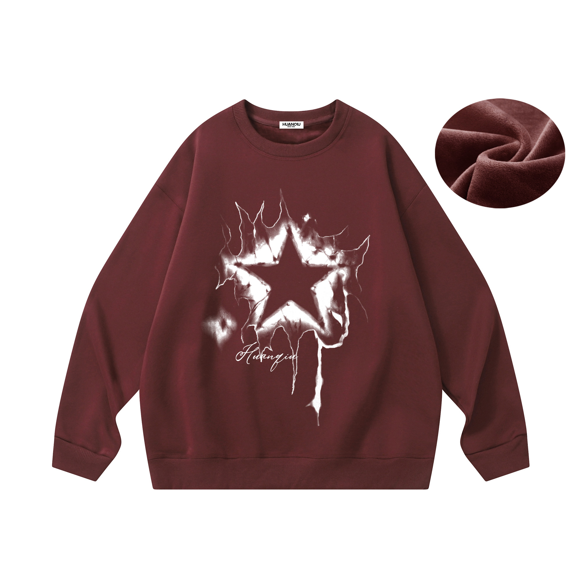 

Свитшот Unisex Crew Neck Moderate HUANQIU, burgundy fleece-lined