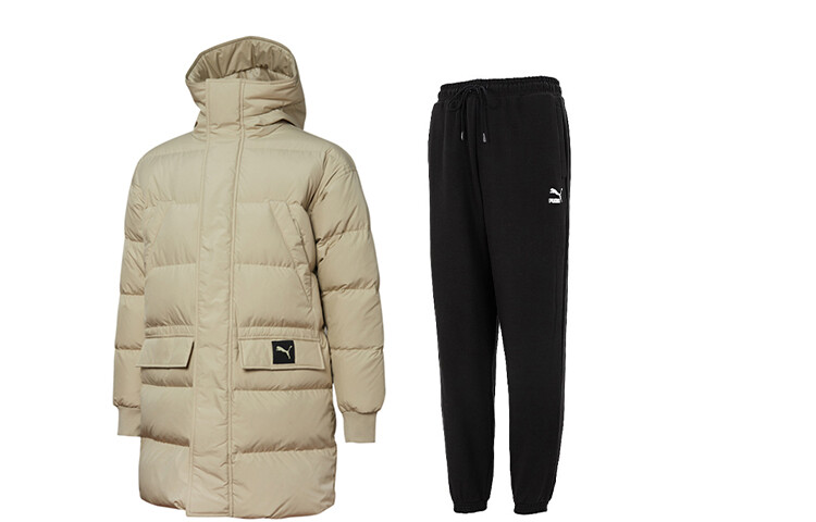 

Повседневная спортивная мужская одежда: топ цвета хаки + черные брюки Puma, хаки