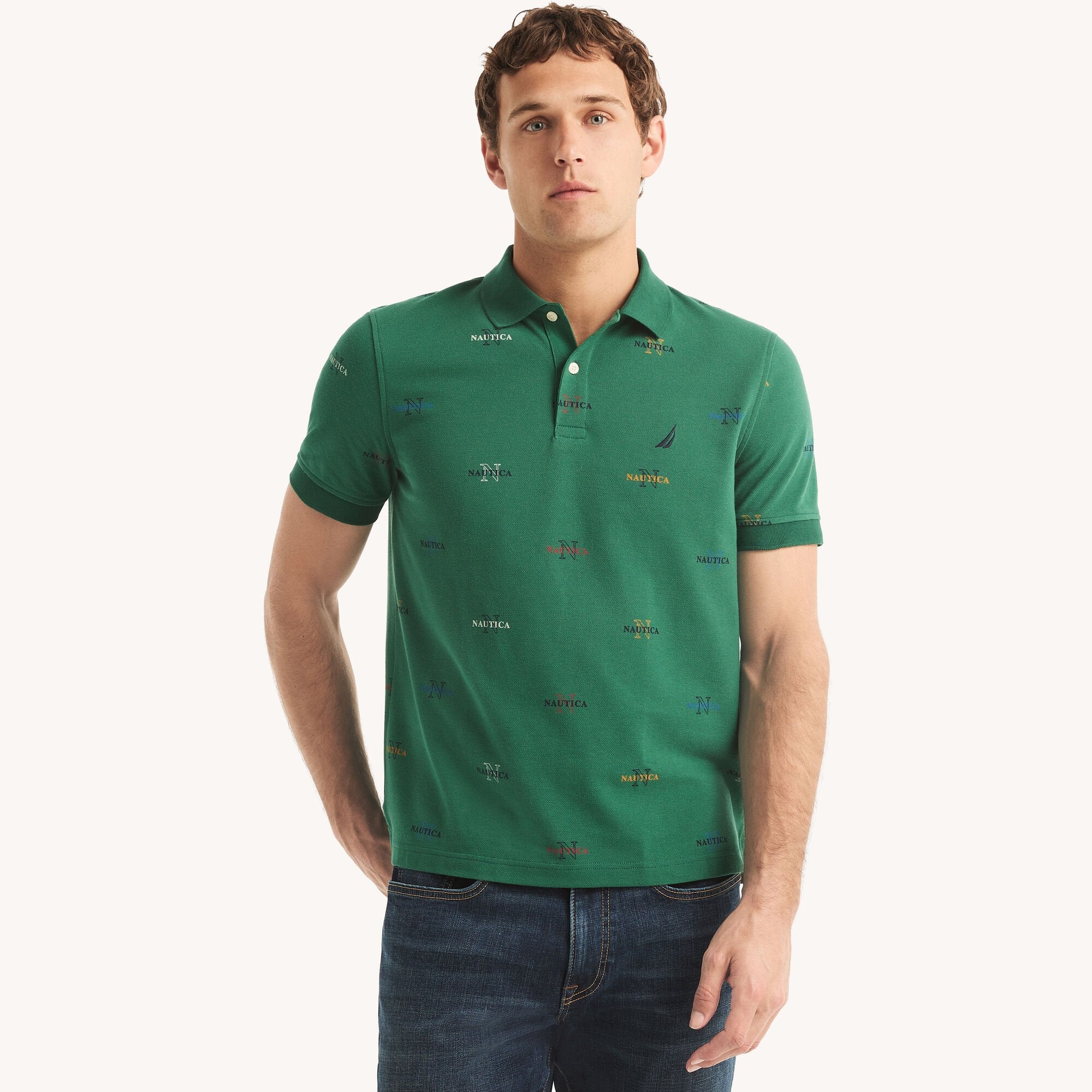 

Мужская рубашка-поло Nautica Classic Fit с принтом, изготовленная из экологически чистых материалов, цвет green leaf
