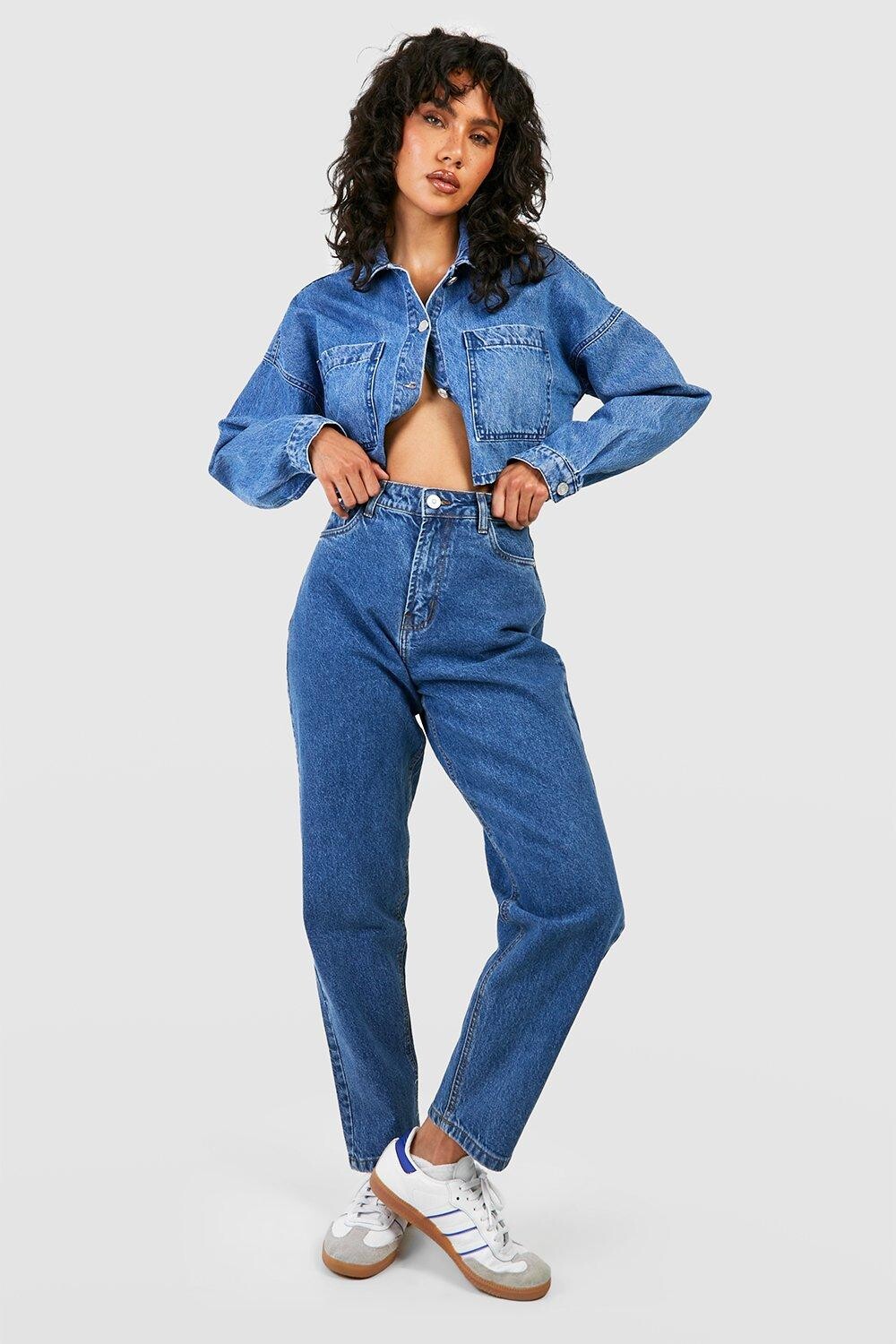 

Базовые джинсы mom с высокой посадкой Boohoo, синий