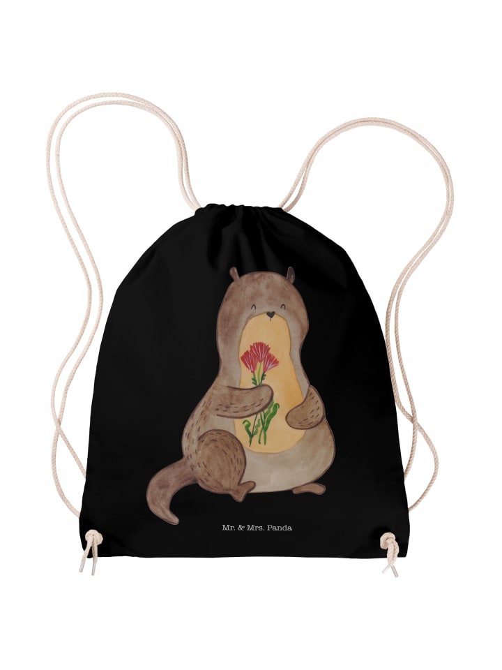 

Mr. & Mrs. Panda Черная тканевая сумка с изображением выдры и букета цветов (без надписи)
