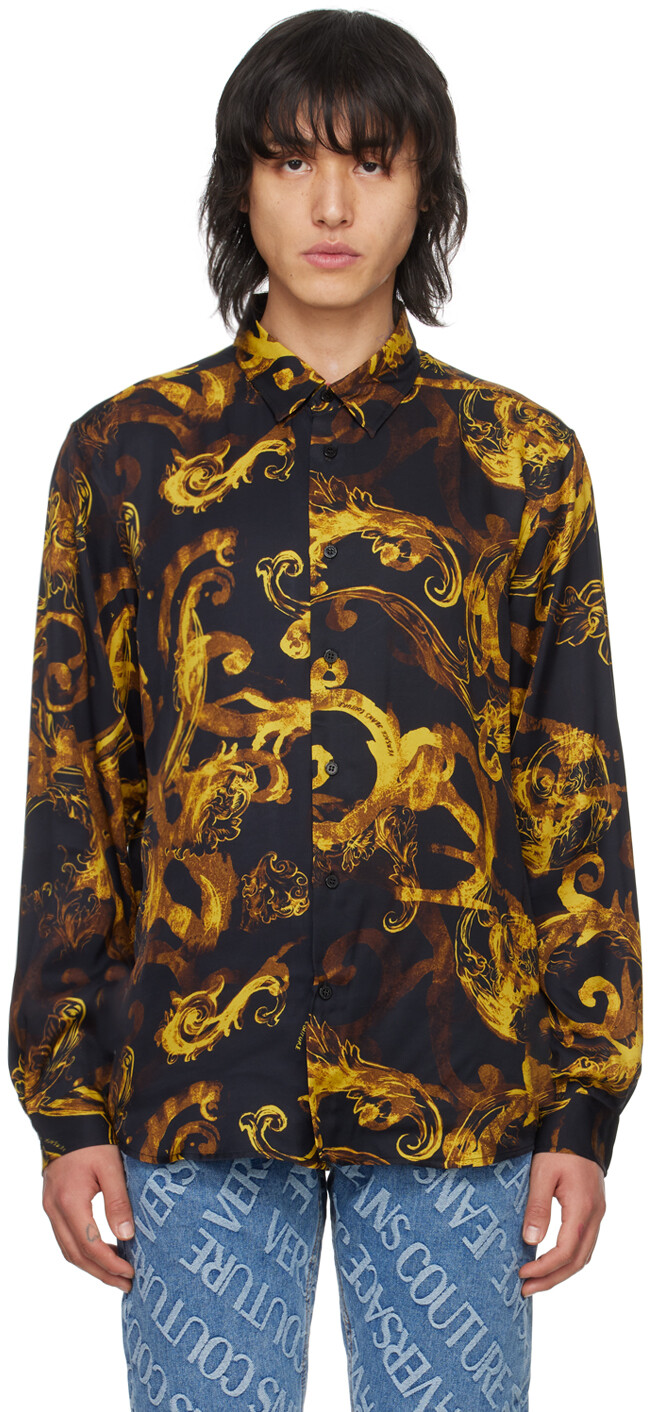 

Черная акварельная рубашка от кутюр Versace Jeans Couture, цвет Black/Gold