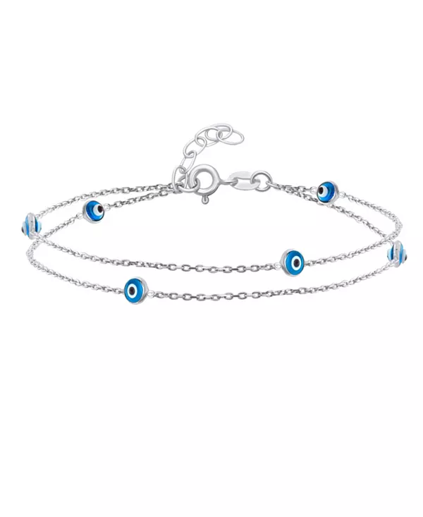 

Амулет защиты, минималистичный, двухрядный, браслет на лодыжку от сглаза, стерлинговое серебро, регулируемый, 8,5–9,5 дюймов Bling Jewelry, aqua