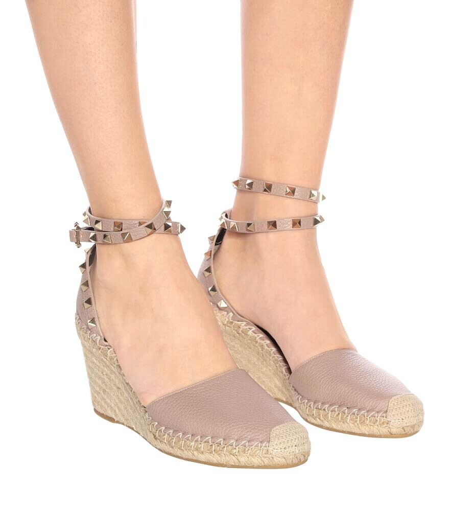 Кожаные эспадрильи на танкетке Rockstud Double Valentino Garavani, розовый — фото 4