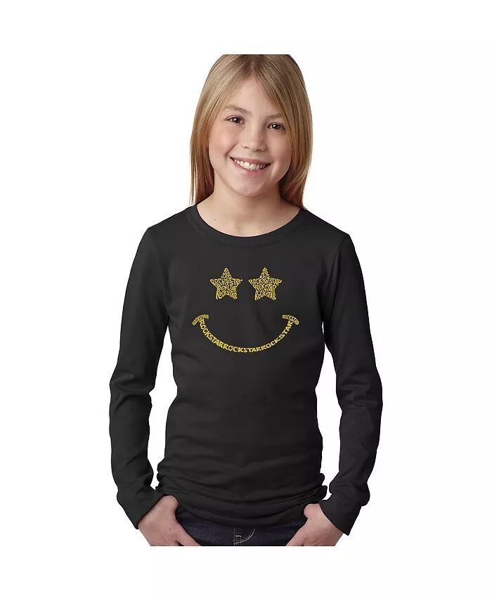

Футболка с длинным рукавом Big Girl's Word Art - Rockstar Smiley LA Pop Art, черный