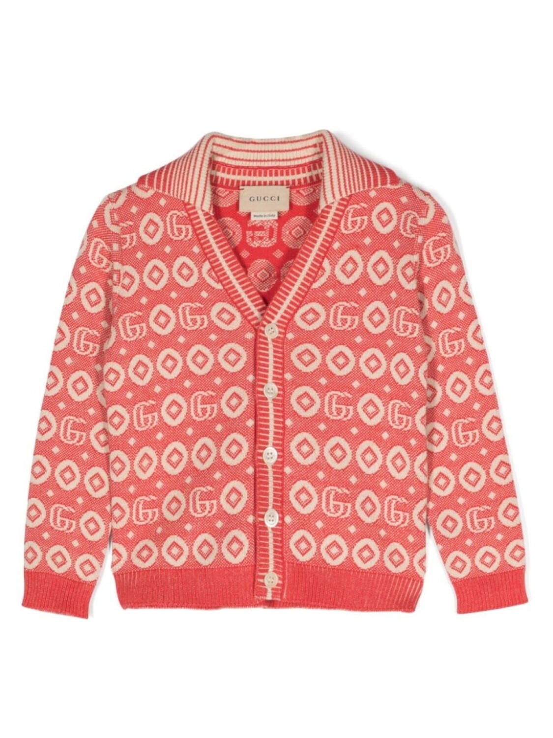 

Gucci Kids кардиган в рубчик с узором Double G, красный