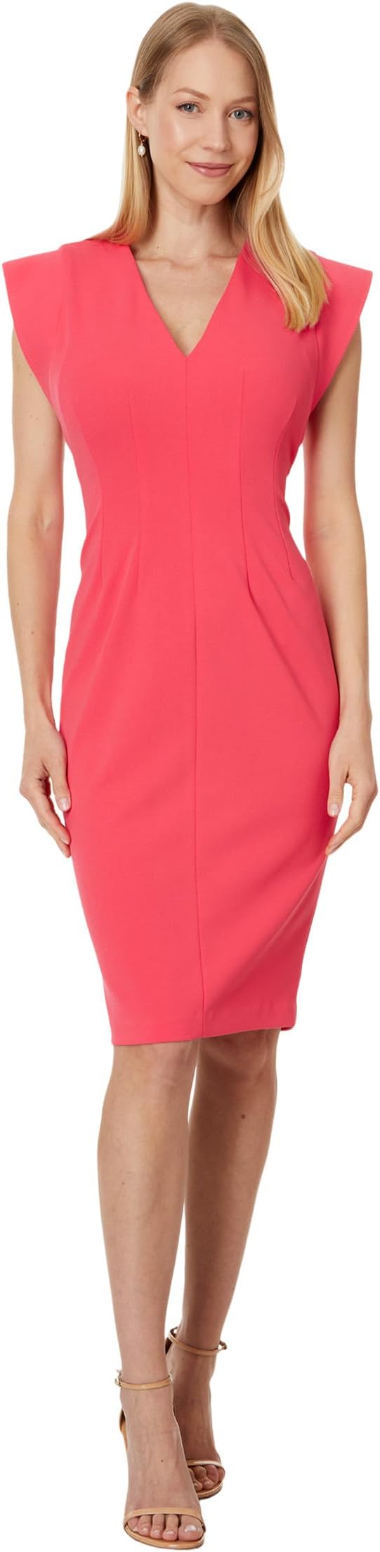 

Платье Calvin Klein V-Neck Sheath with Extended Sleeve Detail, цвет Watermelon