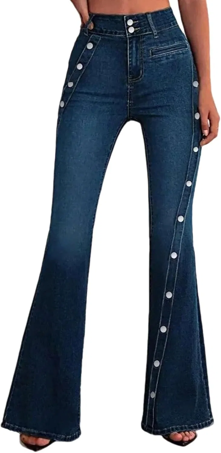 Джинсы bootcut, tummy control, темно-синий