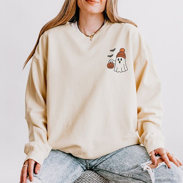 

Embroidered beanie ghost - женский легкий свитшот с окраской в готовом виде Simply Sage Market, Ivory