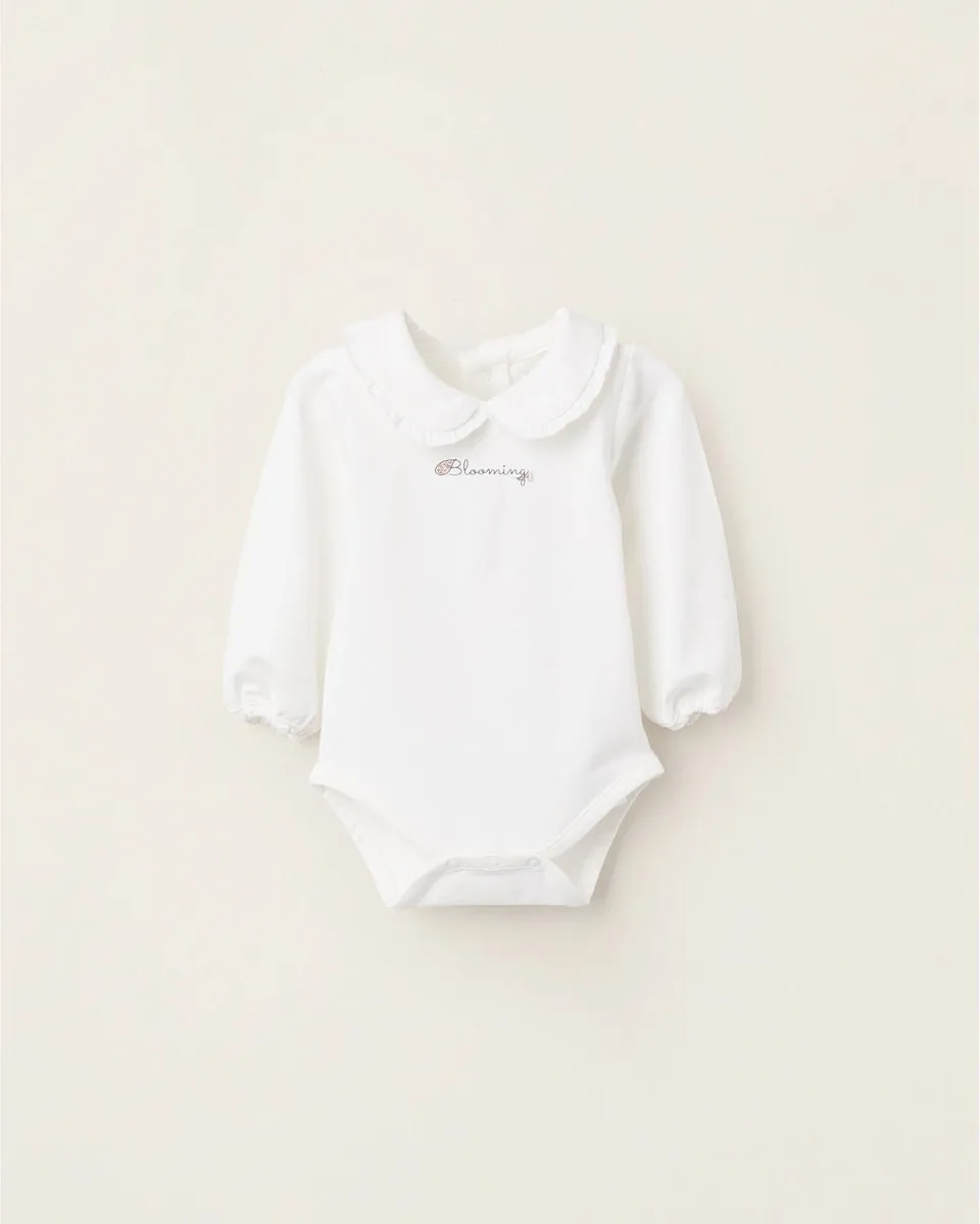 

Боди для девочки с воротником Питер Пэн и рюшами Zippy, белый