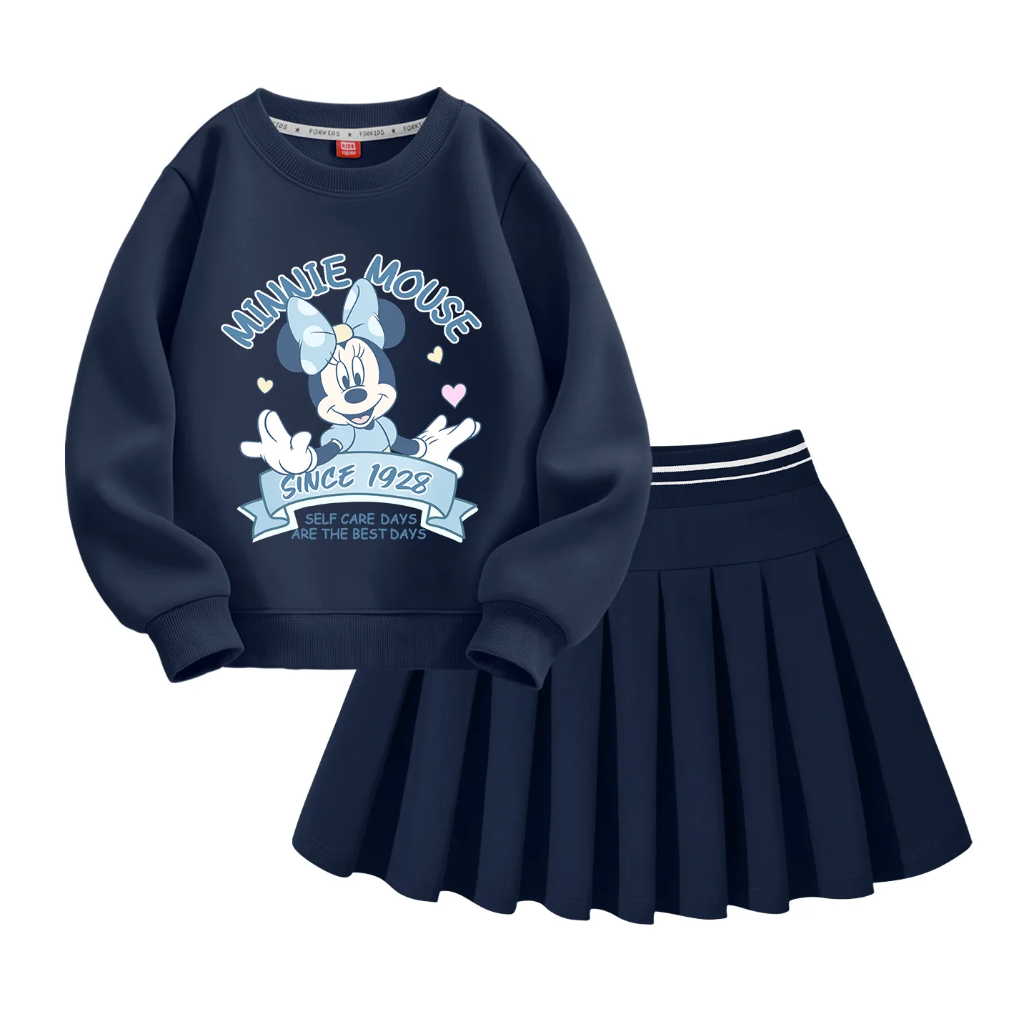 Детский комплект из юбки и футболки с коротким рукавом Disney, Light Pastel Floral Navy Blue+Solid Color White — фото 4