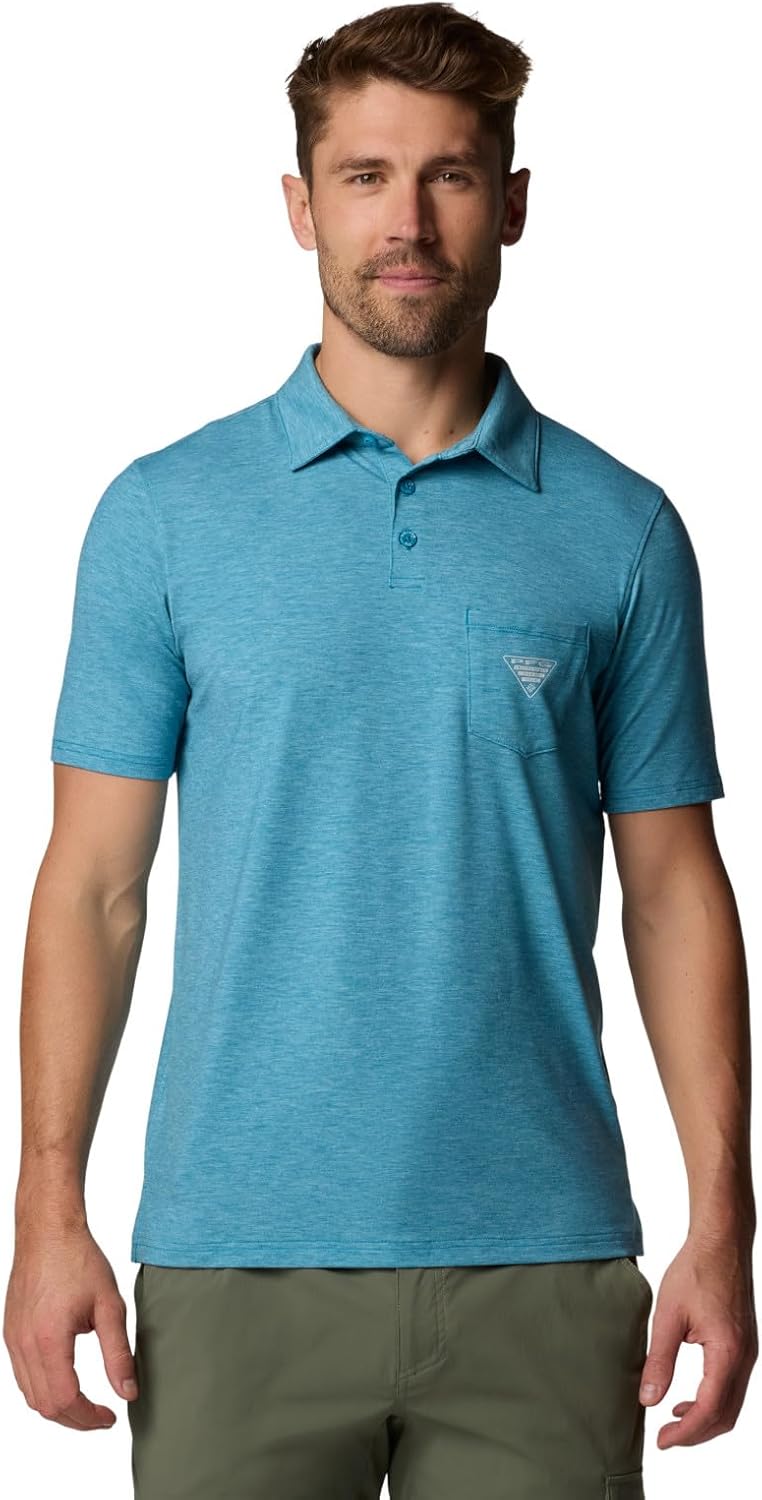 

Columbia мужская футболка-поло PFG Uncharted, Blue Echo Heather, Синий, Columbia мужская футболка-поло PFG Uncharted, Blue Echo Heather