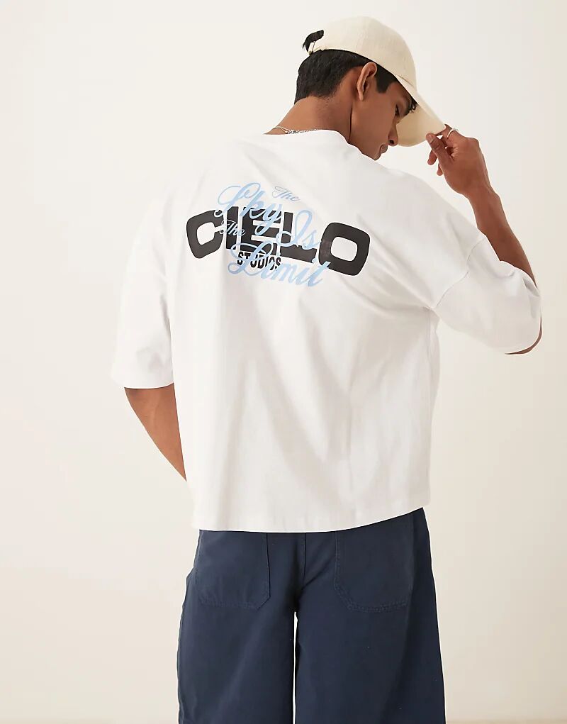 

Футболка свободного кроя ASOS DESIGN плотного кроя с текстовым принтом белого цвета