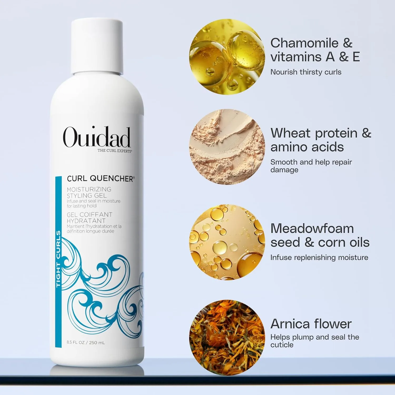 Ouidad Curl Quencher Moisturizing Styling Gel для тугих кудрей - гибкая фиксация, упругость и защита от пушистости, увлажнение, без сульфатов и минерального масла 1000 мл (1 шт.) — фото 3