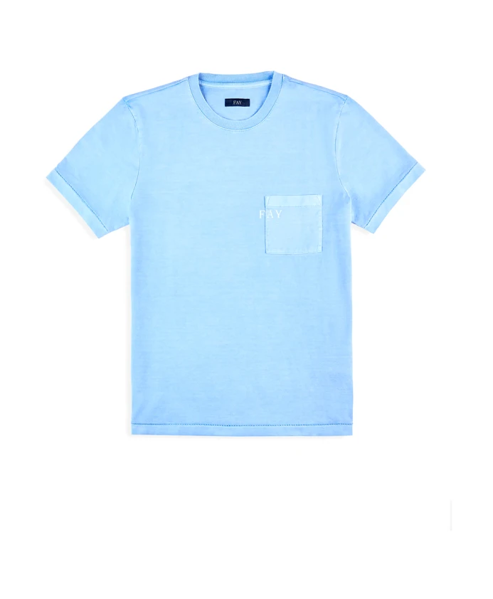 

Прозрачная голубая футболка с карманом Fay, синий