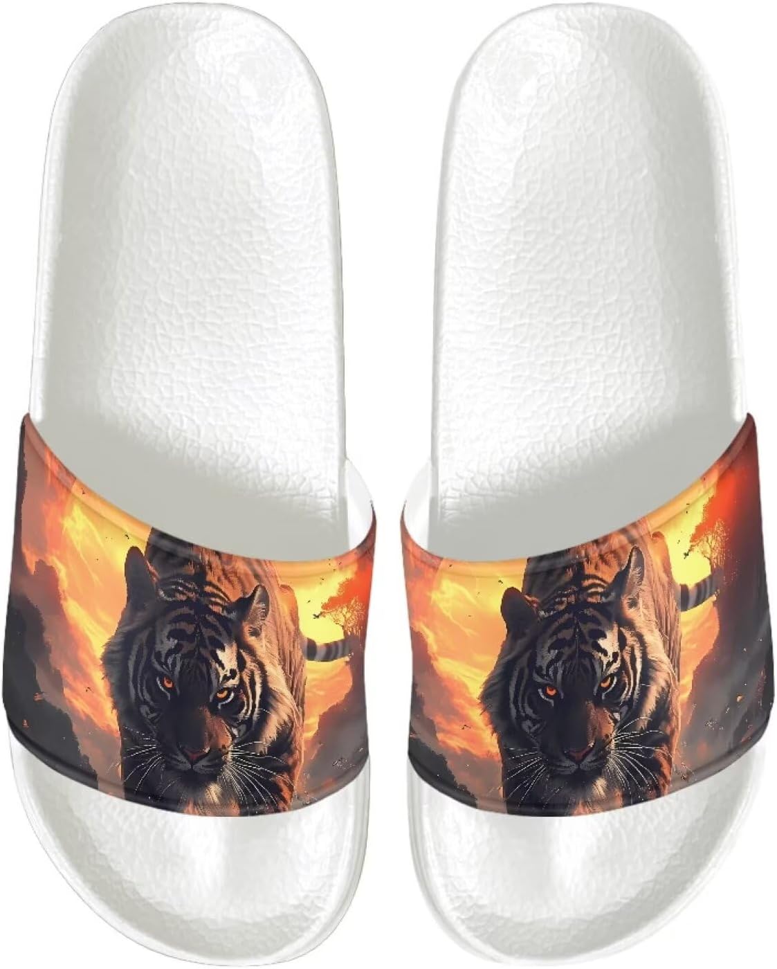 

Мужские шлепанцы с плоской подошвой, нескользящие, быстро сохнущие, для душа, для ванной комнаты, для улицы и дома Jrysaedy, Sunset Tiger