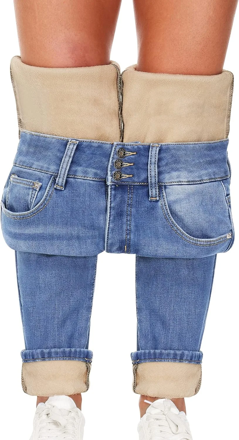 

Qazel Vorrlon женские джинсы с флисовой подкладкой, утепленные, high waisted