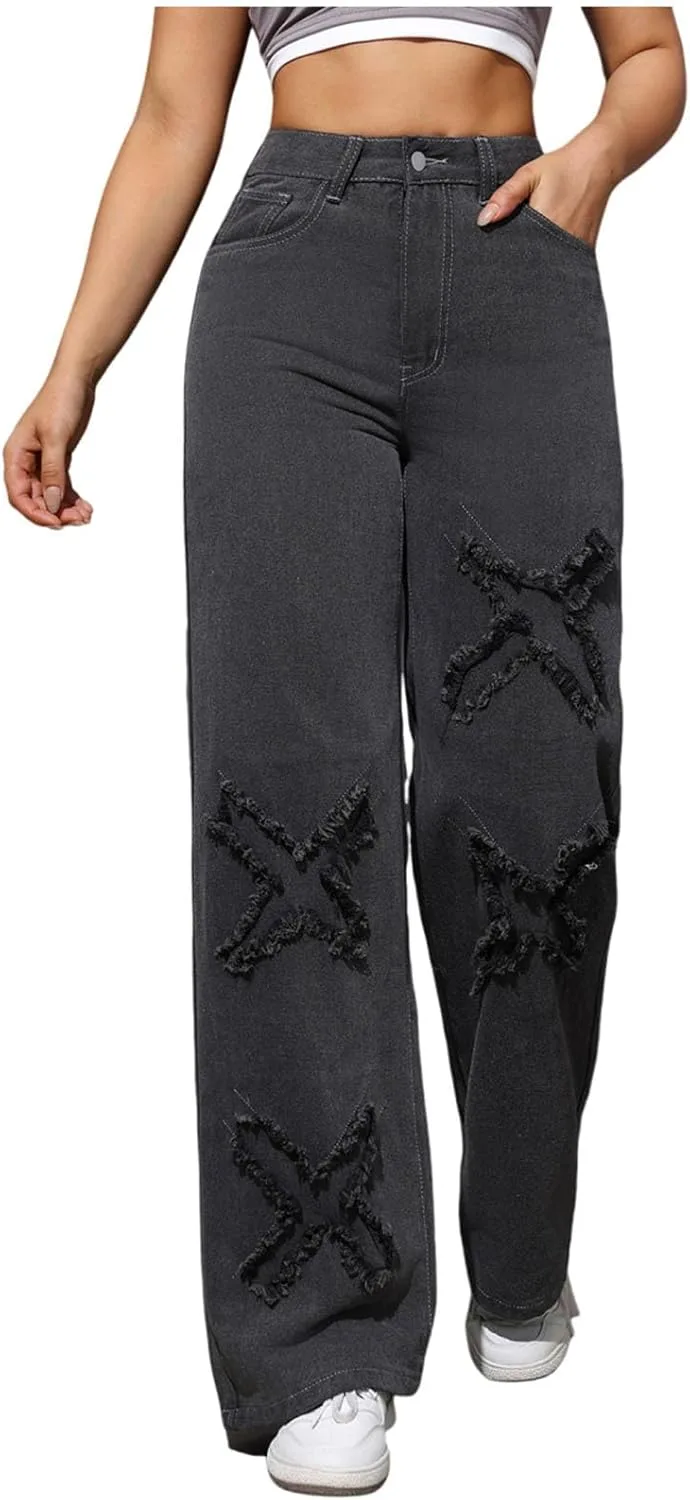 Джинсы для женщин High Waisted Stretchy Wide Leg с 3D вышивкой
