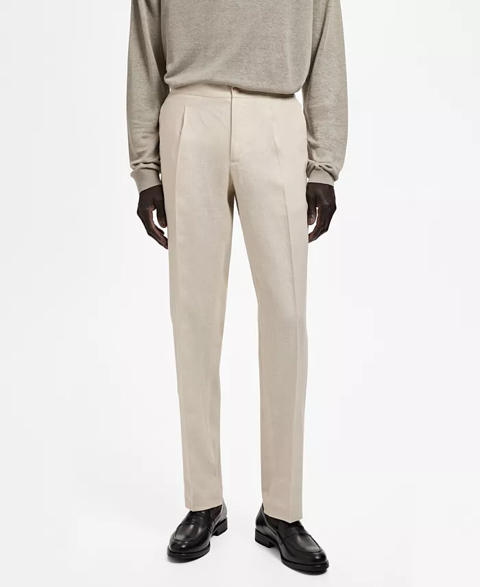 

Мужские брюки Salerno Slim-Fit из льна MANGO, коричневый/бежевый