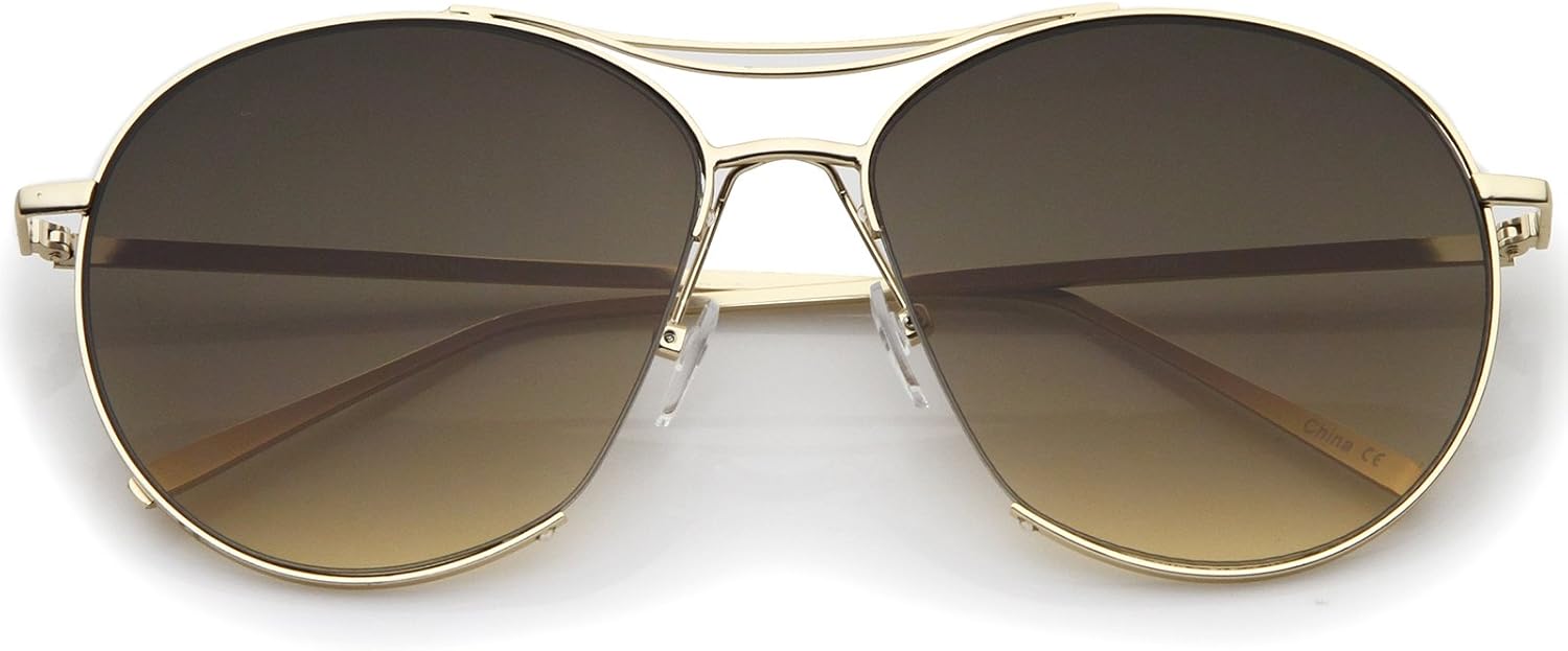 

Солнцезащитные очки-авиаторы zeroUV с увеличенной металлической оправой и перемычкой над верхней частью линз, полуободковые, с градиентными плоскими линзами, ширина линз 60 мм, Gold / Smoke Gradient