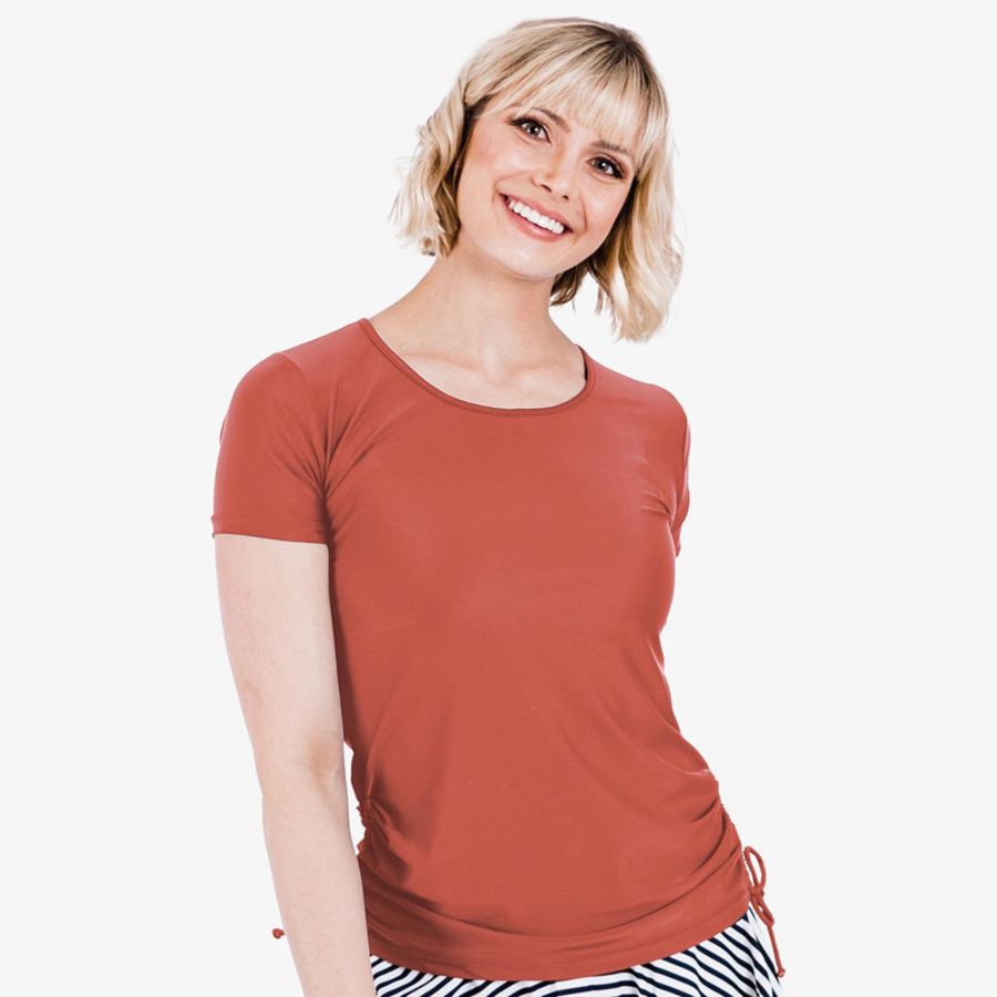 

Купальный топ и плавки/бюстгальтер Adele больших размеров с короткими рукавами Calypsa, Rust