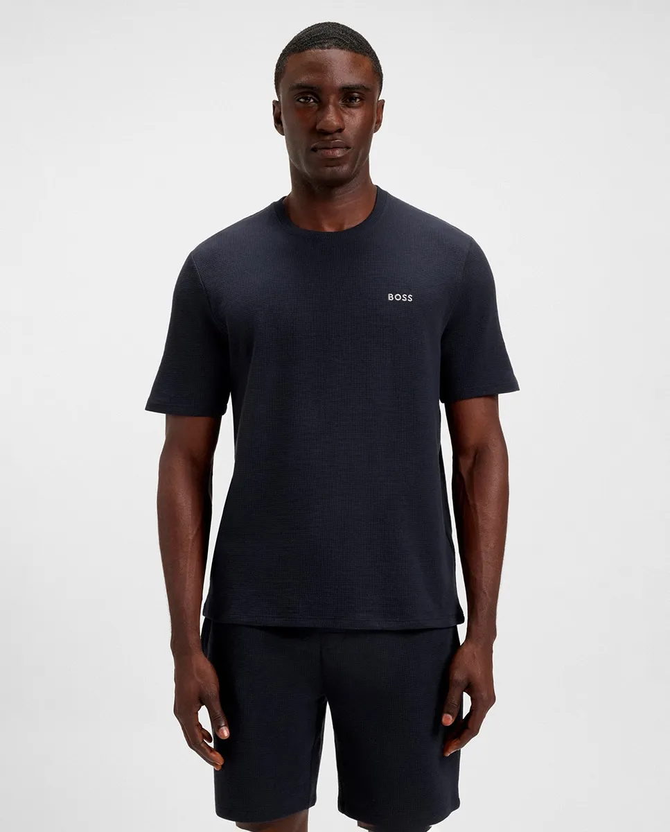 

Футболка для сна с сетчатой структурой и вышитым логотипом для мужчин Boss, темно-синий