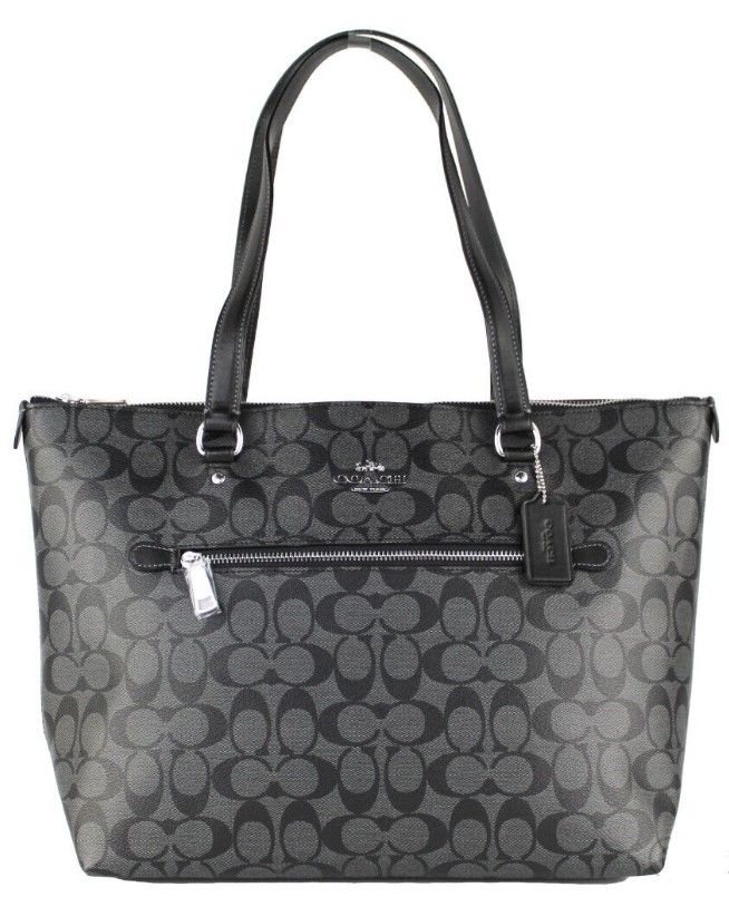 

Сумка-тоут Gallery Tote из кожи графитового черного цвета с фирменным покрытием Coach