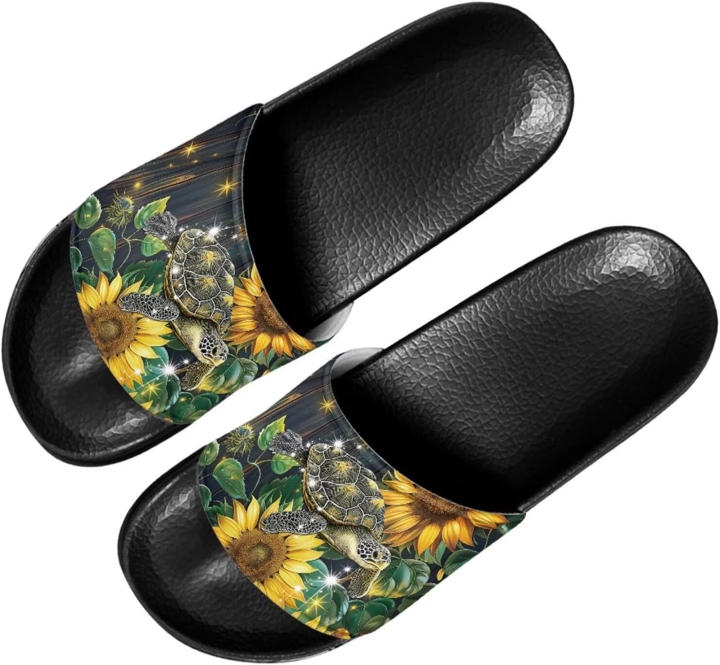 

Женские мягкие нескользящие сандалии Forchrinse, плоские шлепанцы для пляжа, бассейна, душа и дома, Sea Turtle Sunflower