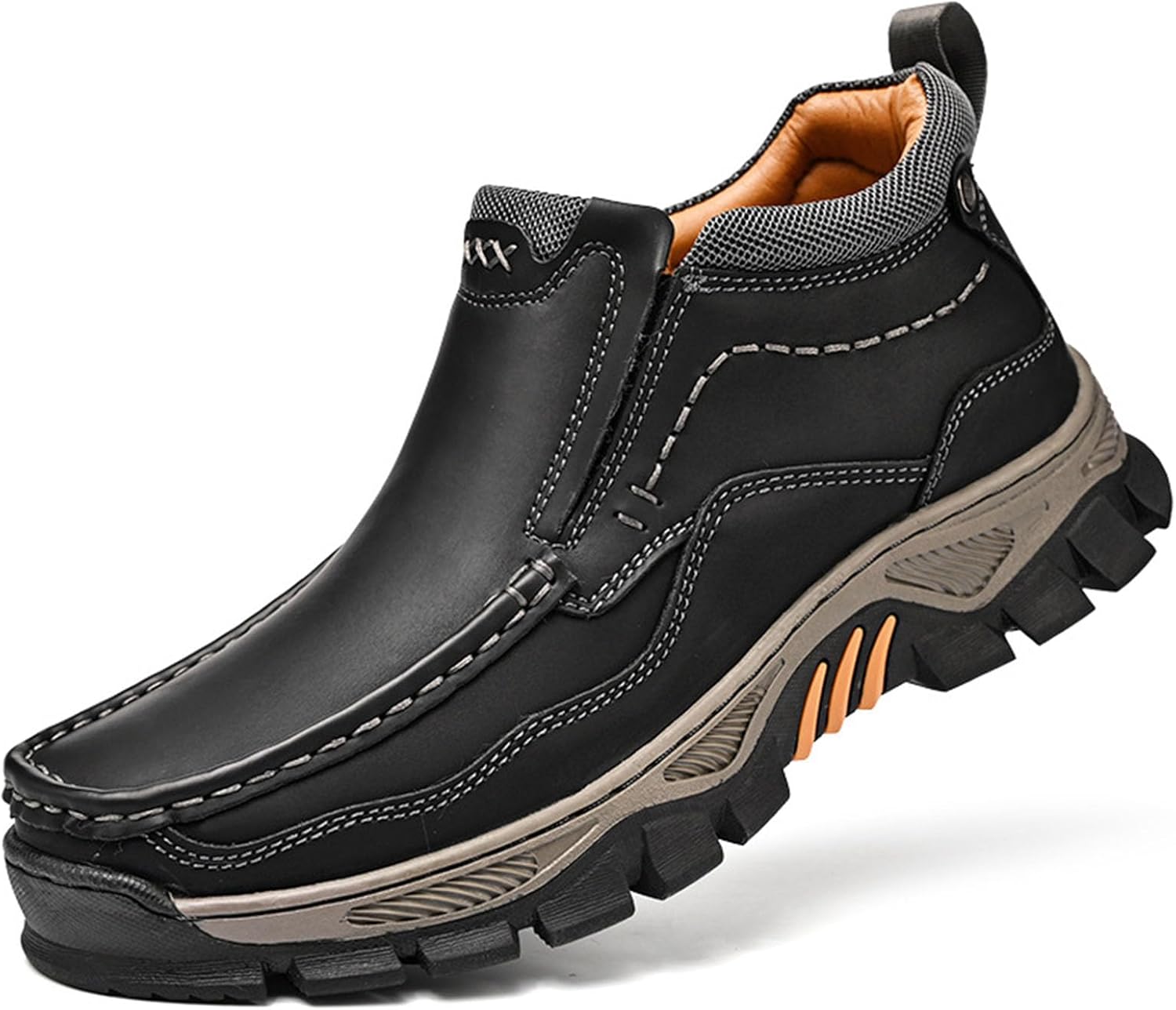 

Мужские удобные дышащие кожаные ботинки ZPPORDMR с ручной прошивкой, винтажные классические короткие мокасины, противоскользящие повседневные походные ботинки, черный