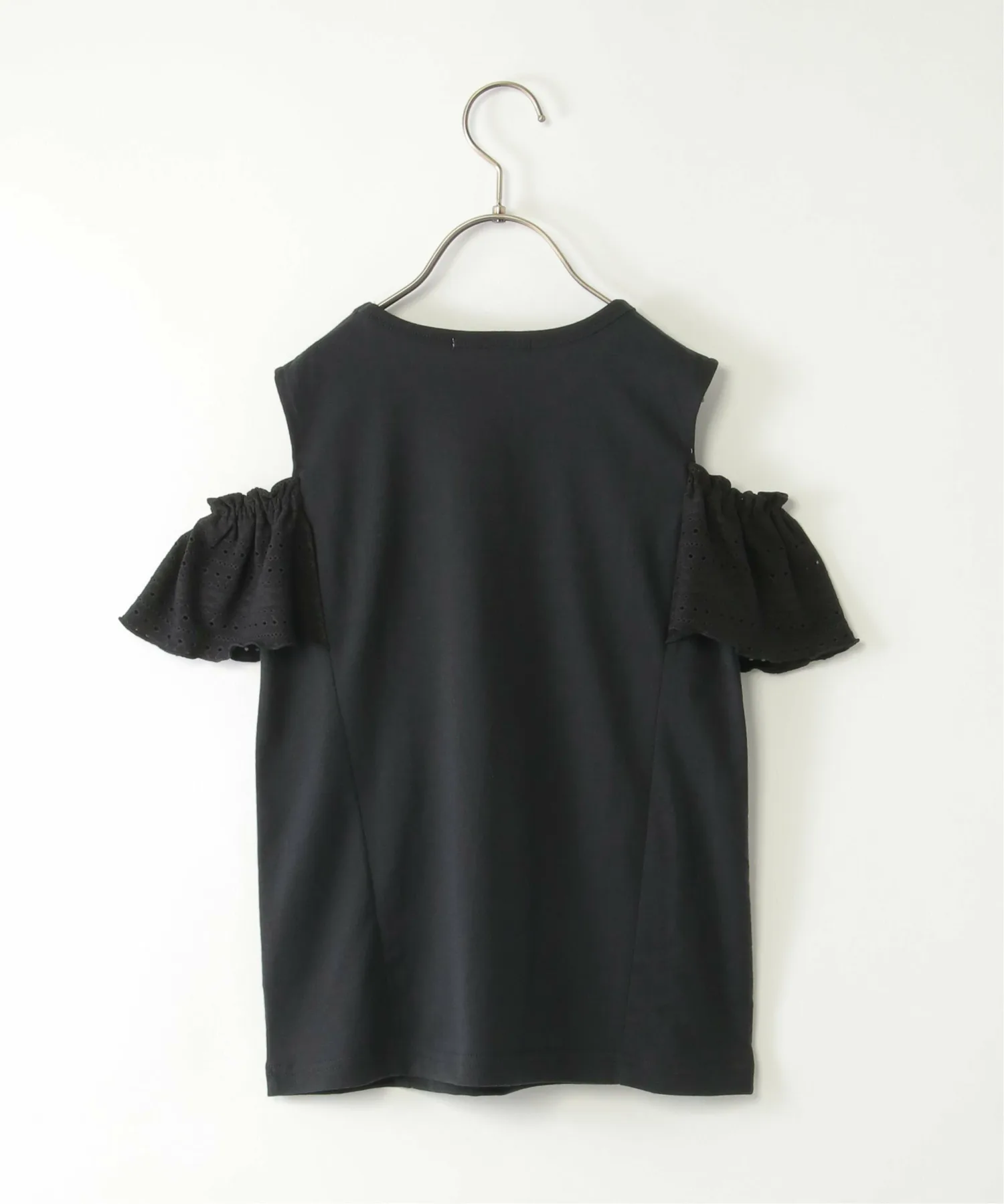 Футболка с кружевными рукавами и открытыми плечами, с логотипом (120~160 см) Ikka, black — фото 3