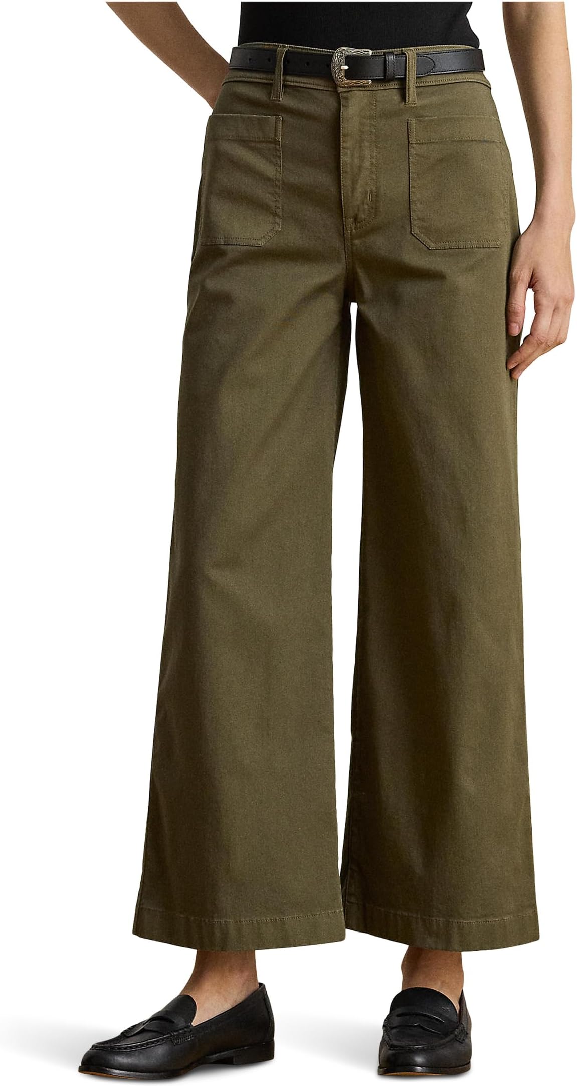 

Брюки Lauren Ralph Lauren Stretch Chino Wide-Leg Cropped Pants, цвет Botanic Olive