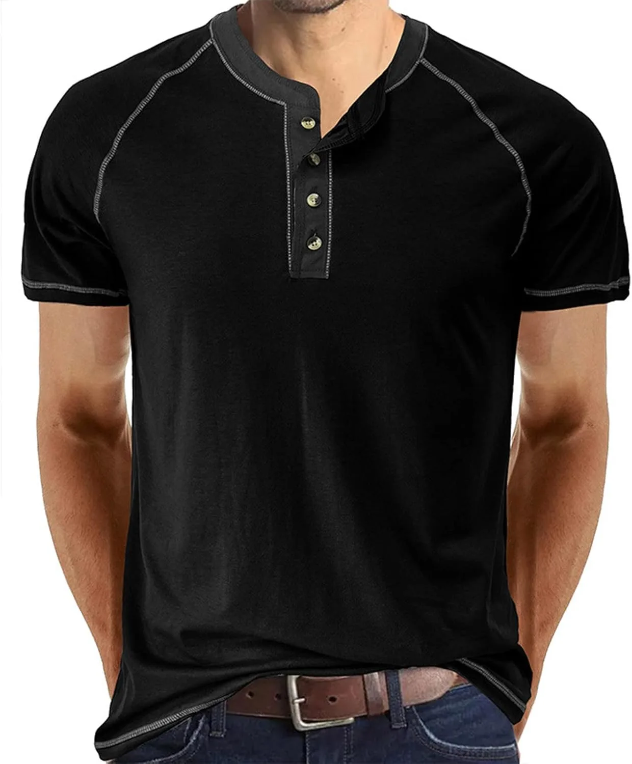 

Мужская летняя рубашка с коротким рукавом и круглым вырезом