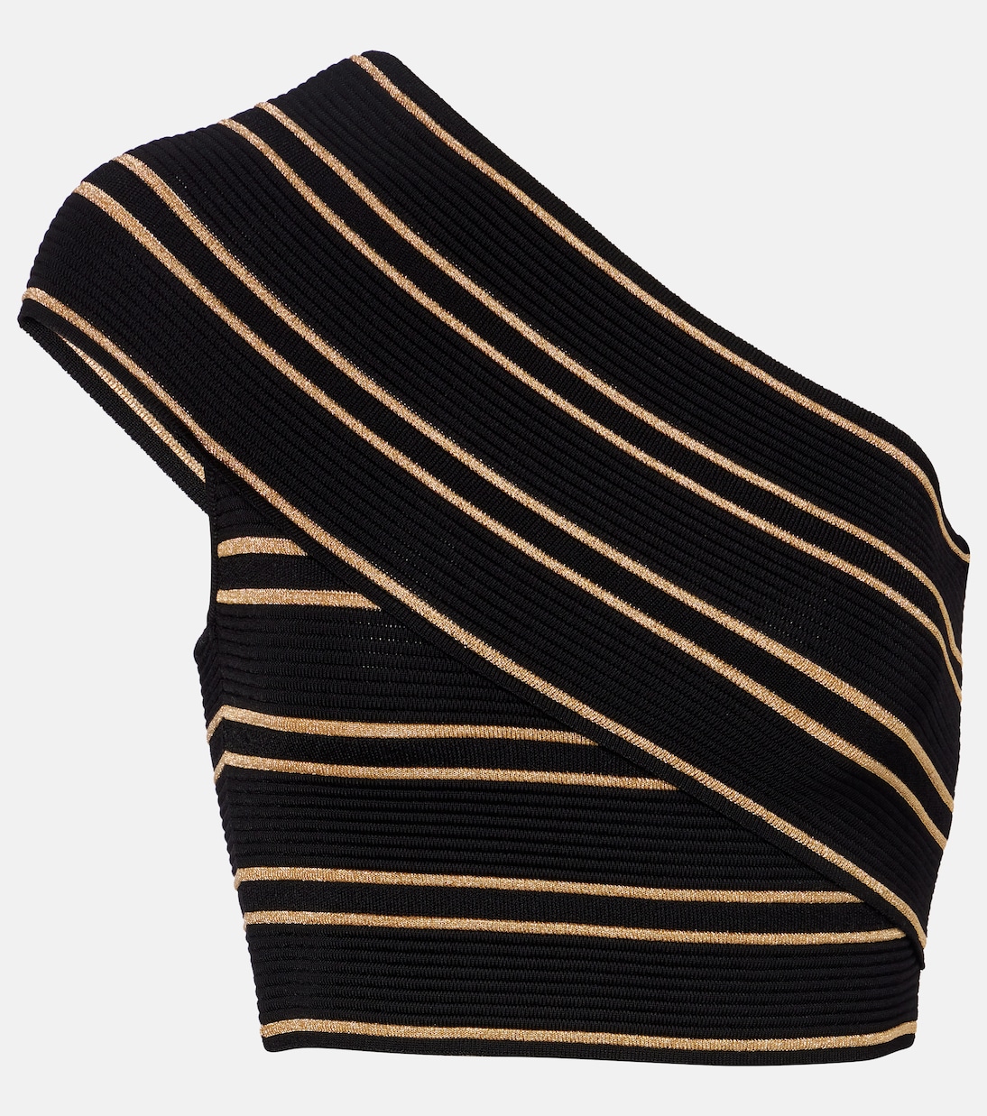 

Полосатый укороченный топ с одним плечом Balmain, Noir/Or