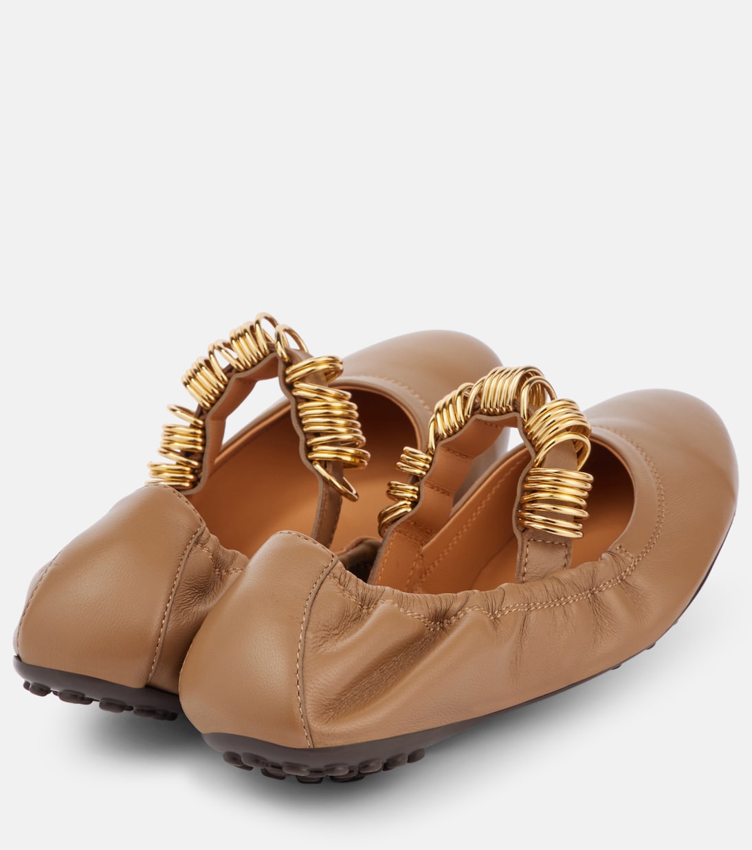 Декорированные кожаные балетки Мэри Джейн Tod's, Cappuccino — фото 2