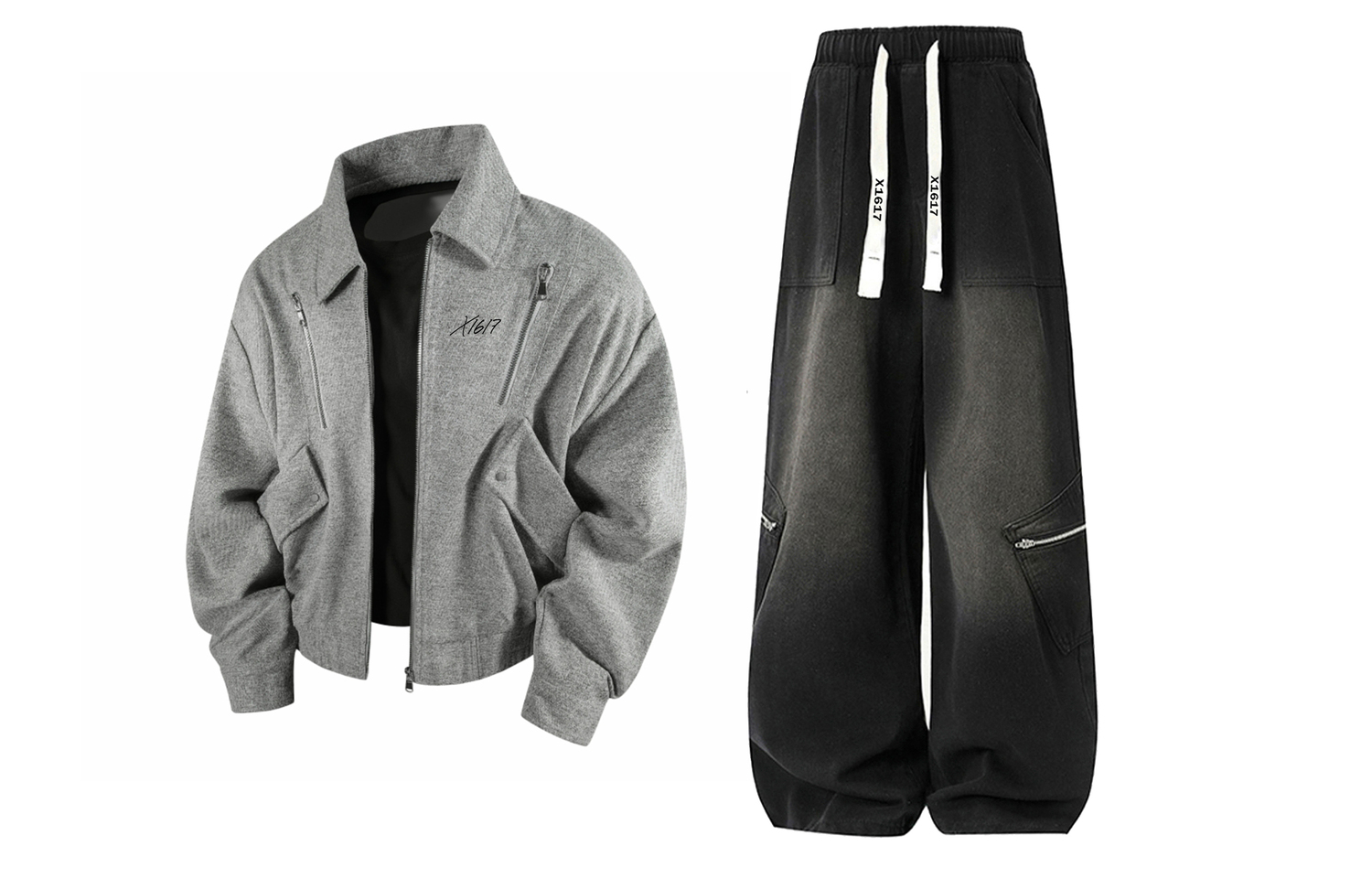 

Повседневная спортивная одежда Unisex с лацканом Moderate X1617, серый top+черный pants