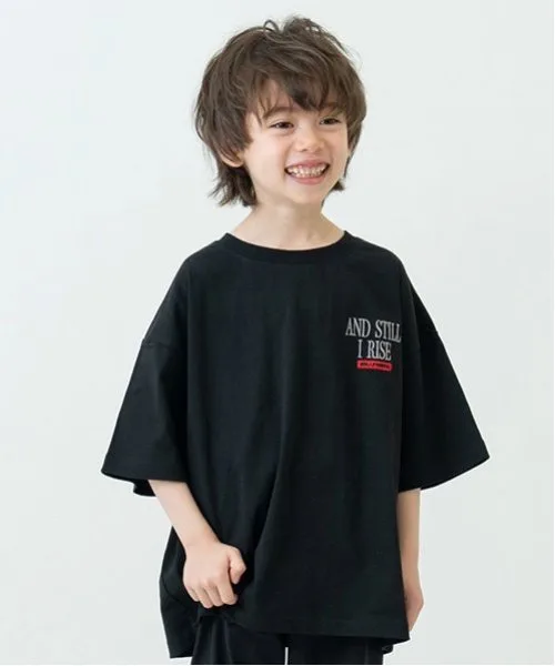 Детская футболка из 100% хлопка Kids Logo Embroidery Big Half T and D. petit main черная