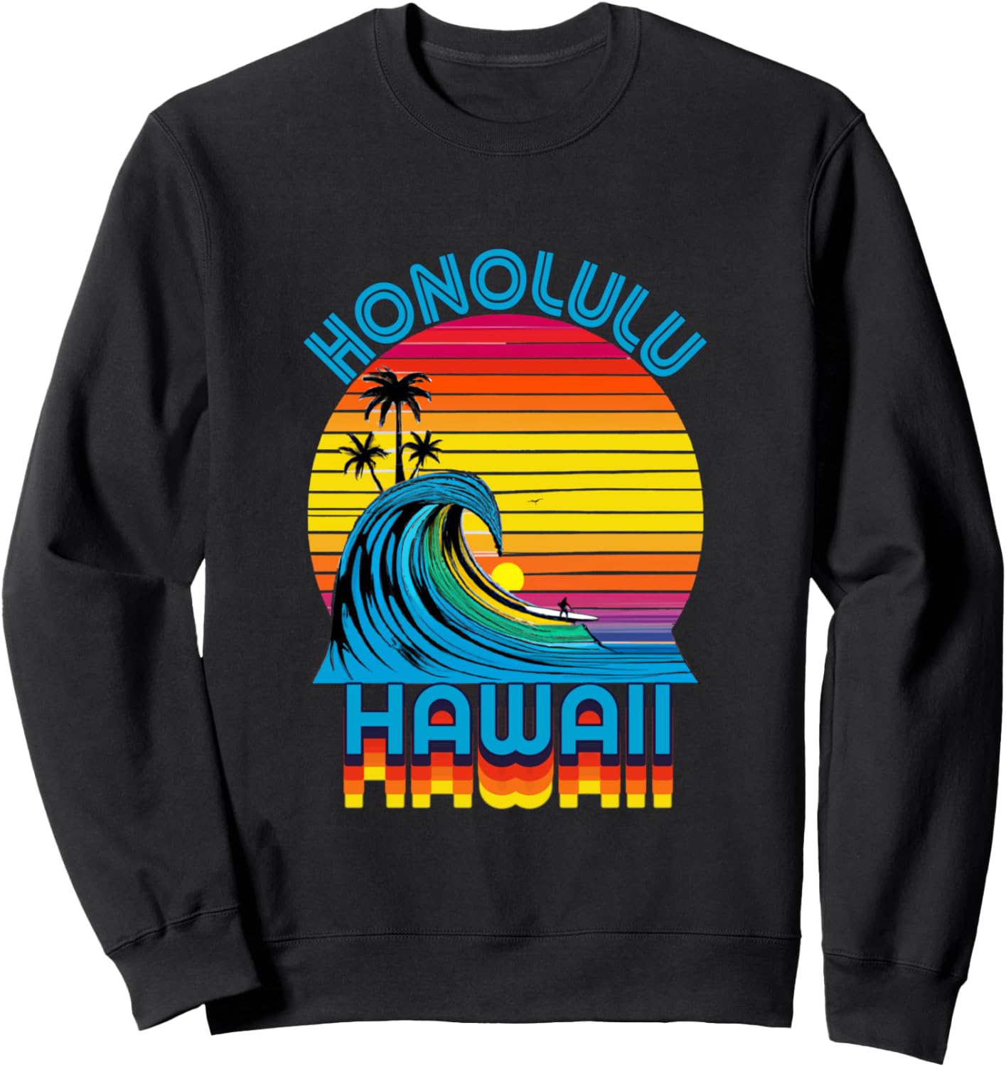 

Ретро-толстовка с символикой Гонолулу, Гавайи, для серфинга и пляжа Honolulu Retro Beach Accessories, черный