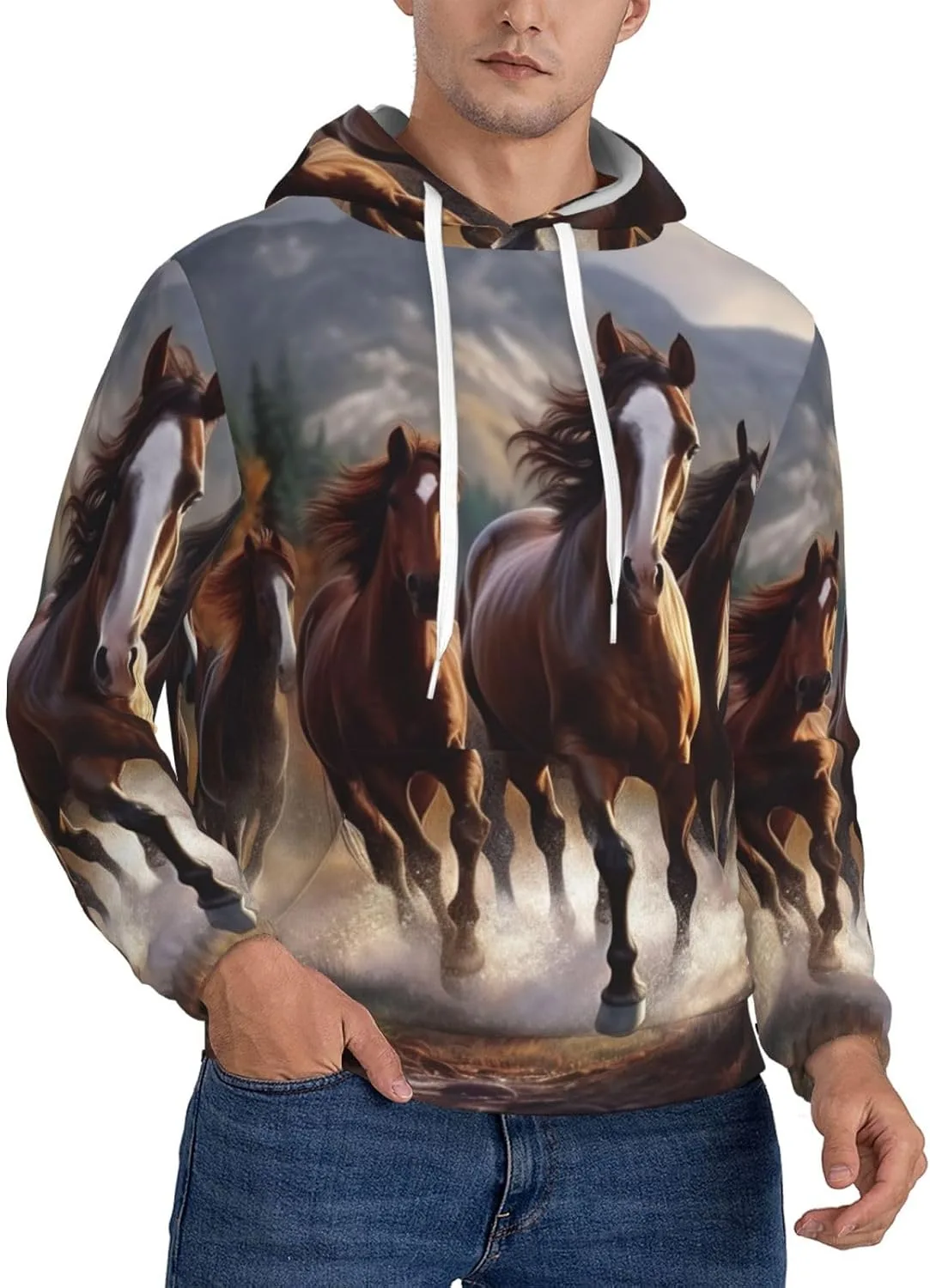 

Мужская флисовая толстовка с капюшоном Horses Pullover Hoodie KKLWEGU
