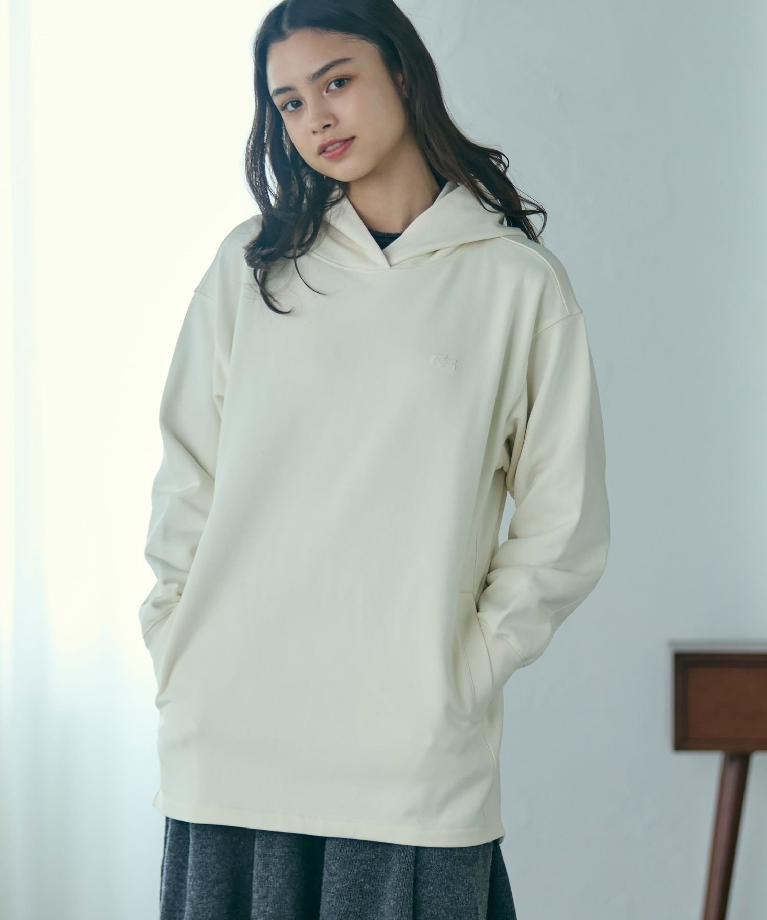 Толстовка LACOSTE Off white с ворсистой подкладкой
