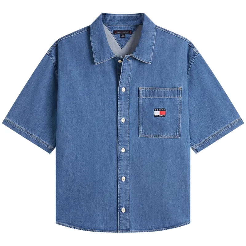 Рубашка мужская джинсовая blue 1A4 lapel moderate denim Tommy Hilfiger, Denim Blue 1A4