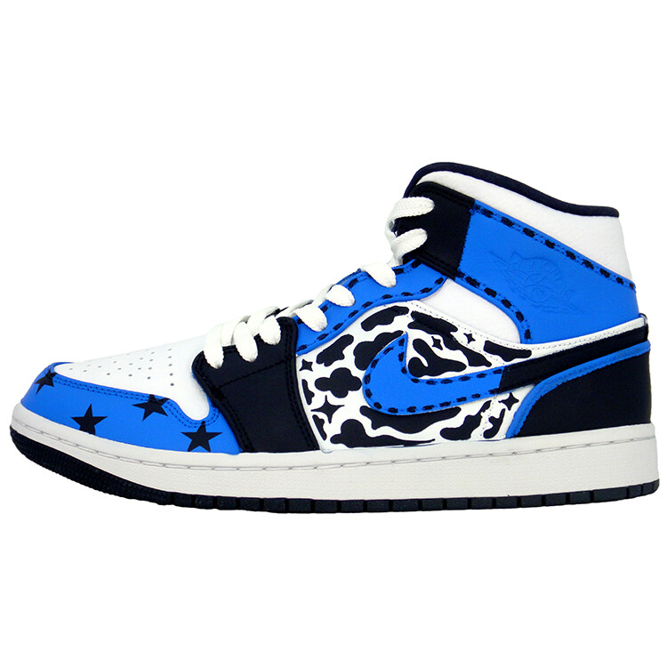 

Кроссовки Air Jordan 1 Vintage Basketball Shoes Men Mid-top White, синий