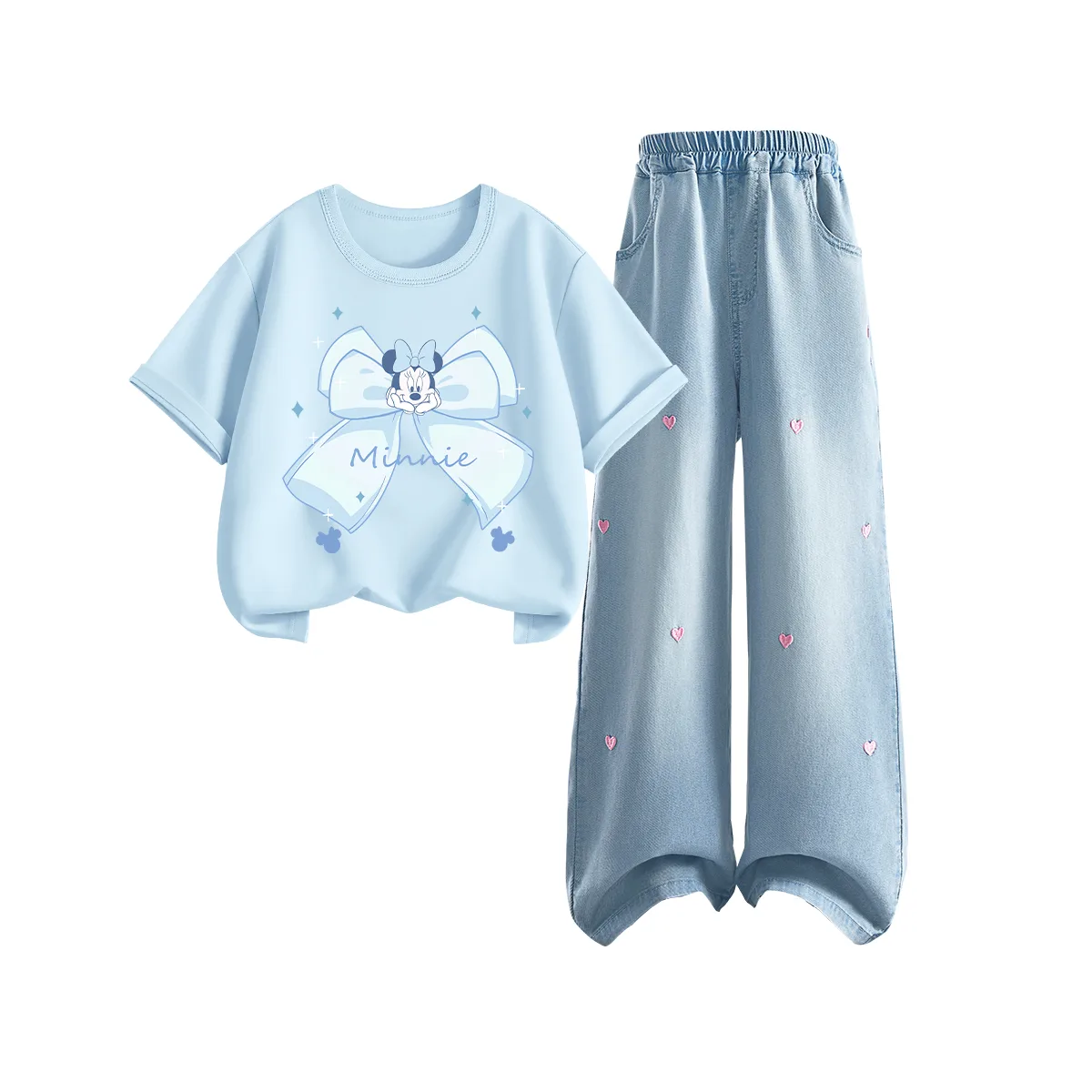 Детская спортивная футболка с круглым вырезом Disney, Dimeji Knot Sky Blue+Solid Color Denim Light Blue