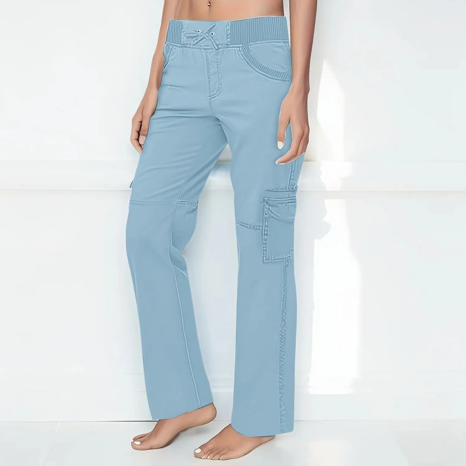 Женские карго штаны high waisted с карманами — фото 3
