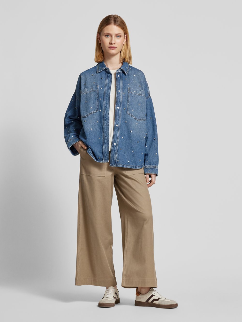 

Джинсовая блузка прямого кроя с отделкой стразами, модель «EMME MARINE» MOS MOSH, темно-синий