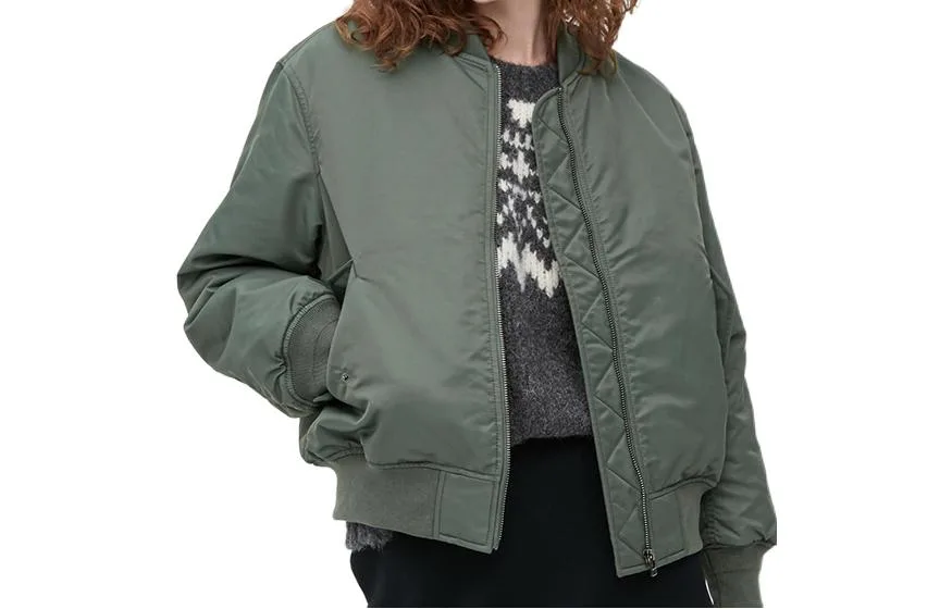 UNIQLO Бейсбольная куртка женская темно-оливковая — фото 3